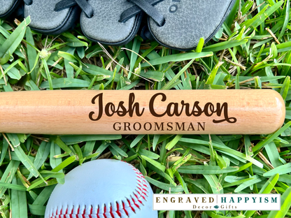 Engraved Miniature Ring Bearer Bat, Design #M4 Sample