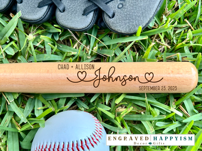 Engraved Miniature Ring Bearer Bat, Design #M4 Sample