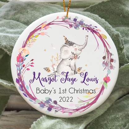 Christmas ornament - Newborn ornament - Baby girl ornament - Boho elephant - Design #100