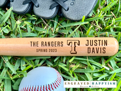 Engraved Miniature Player Bat, Design #P6 Sample