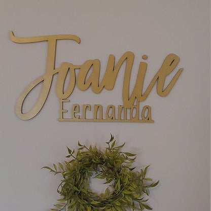 Wood First & Middle Name Sign - middle name underlined and attached