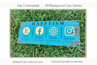 Large Wall Mounted Business Social Media Sign - 4 icons