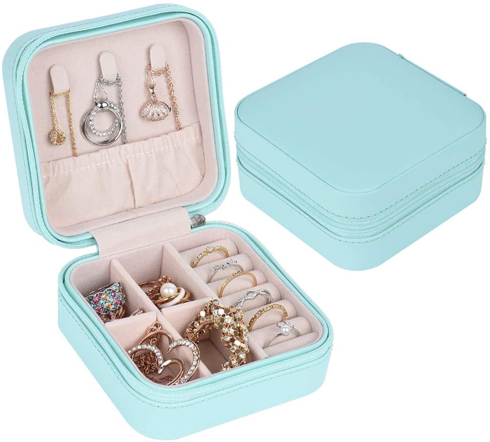 Personalized small travel jewelry box - name in corner