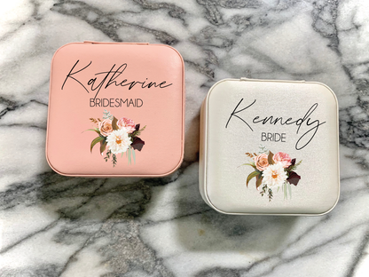 Personalized small travel jewelry box - name in corner