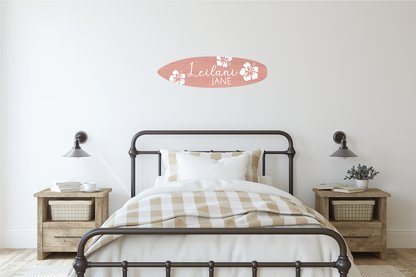 Surfboard name sign - Hawaiian hibiscus flowers