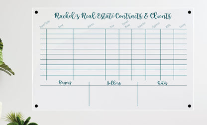 Real estate pipeline dry/wet erase acrylic sign, Realtor dry erase board #003
