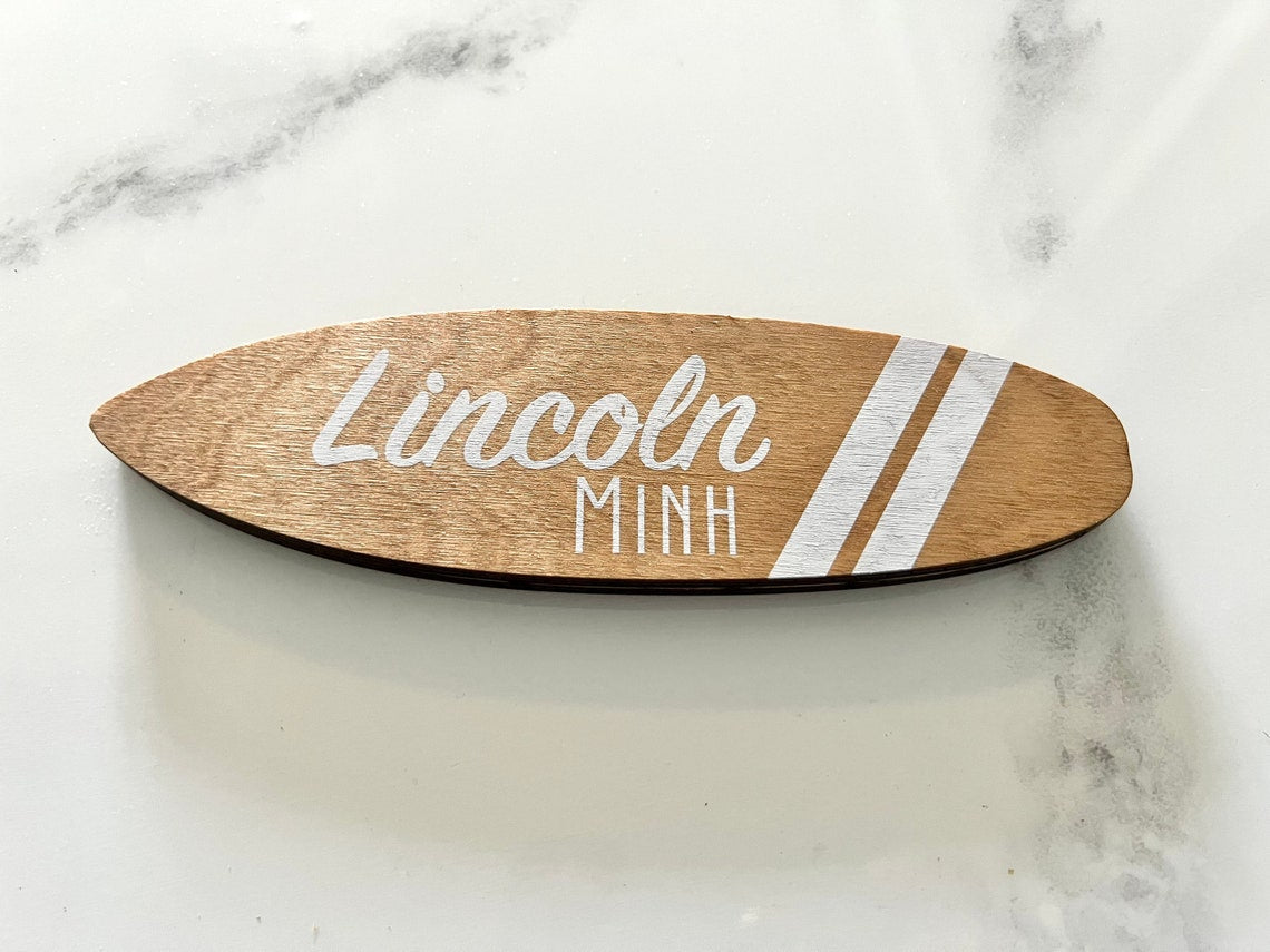 Surfboard name sign - two stripes