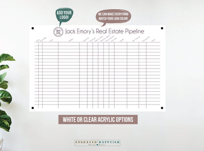 Real estate pipeline dry/wet erase acrylic sign, Realtor dry erase board #002 white