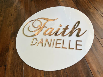Round acrylic name sign - first and middle name