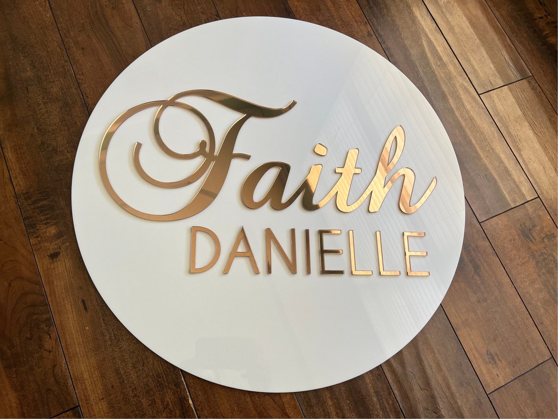 Round acrylic name sign - first and middle name