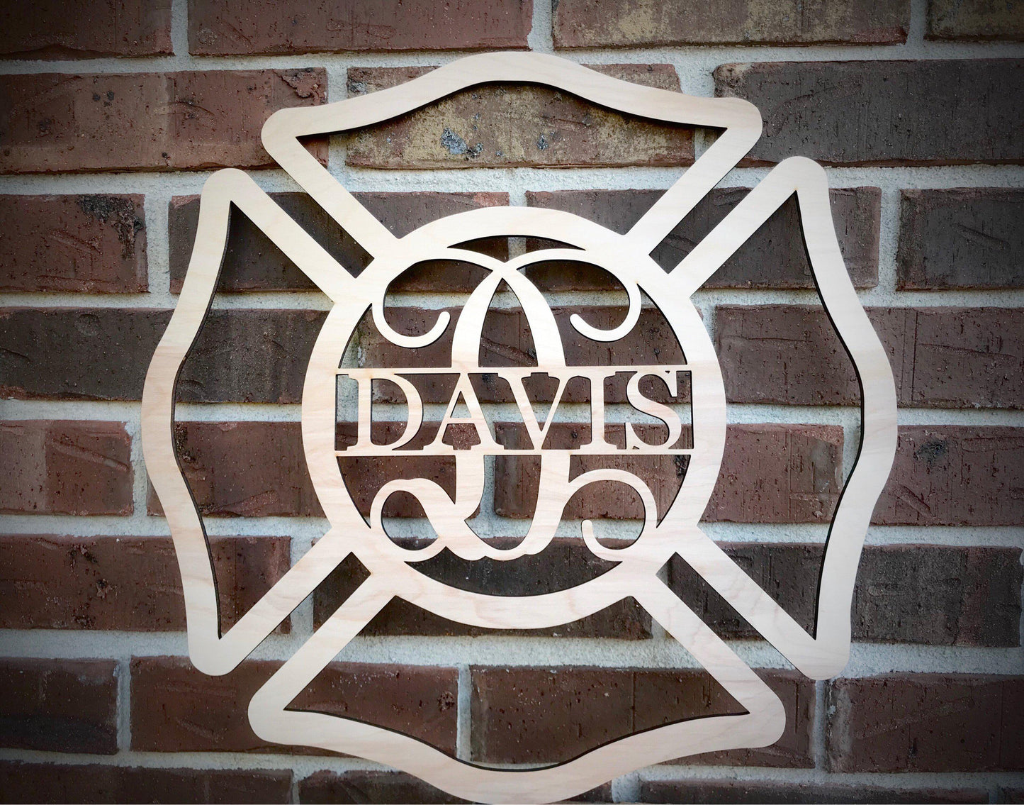 Firefighter Monogram Wood Cutout - Happyism, Inc. Engraving 