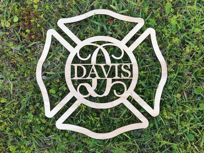 Firefighter Monogram Wood Cutout - Happyism, Inc. Engraving 
