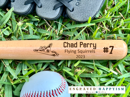 Engraved Miniature Player Bat, Design #P6 Sample