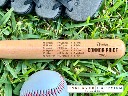 Engraved Miniature Player Bat, Design #P6 Sample