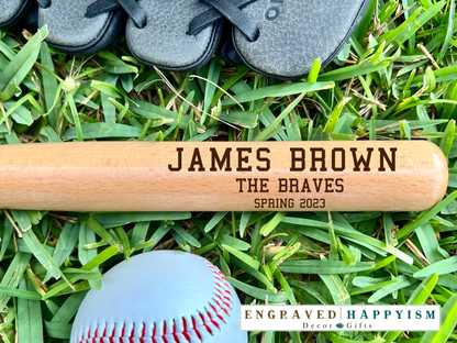 Engraved Miniature Player Bat, Design #P6 Sample