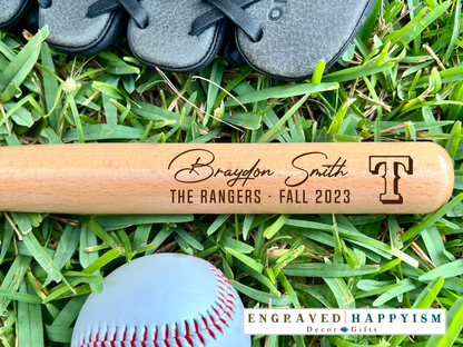 Engraved Miniature Player Bat, Design #P9 Sample