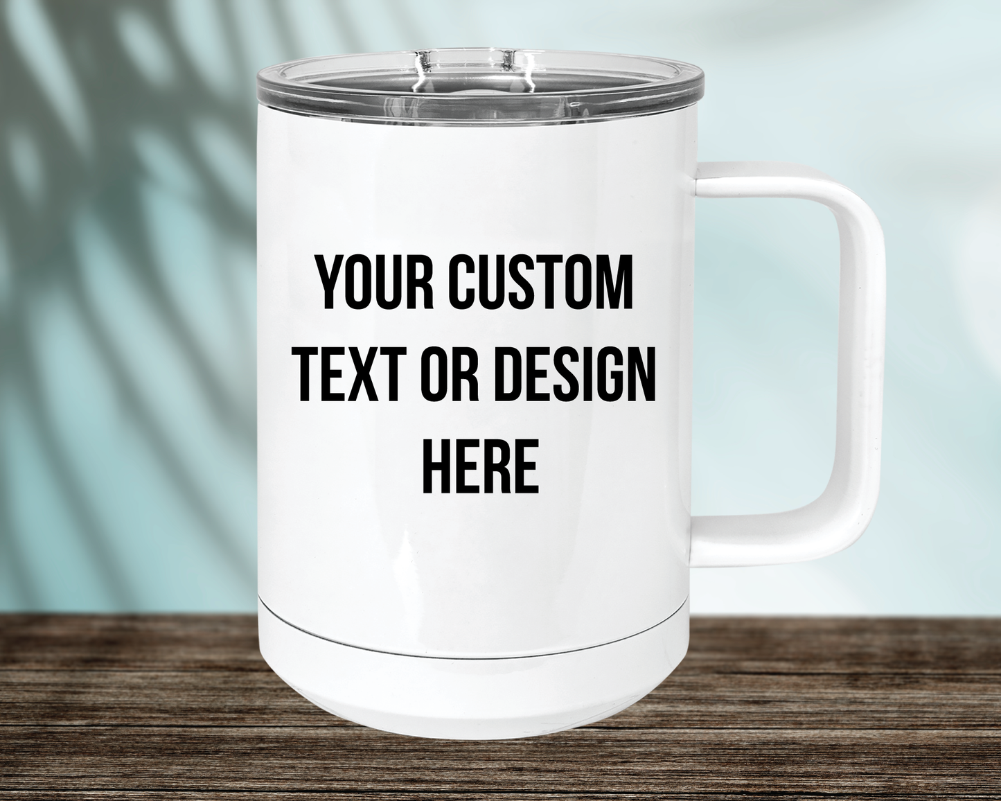 Personalized stainless steel mug with slider lid - white 15 oz
