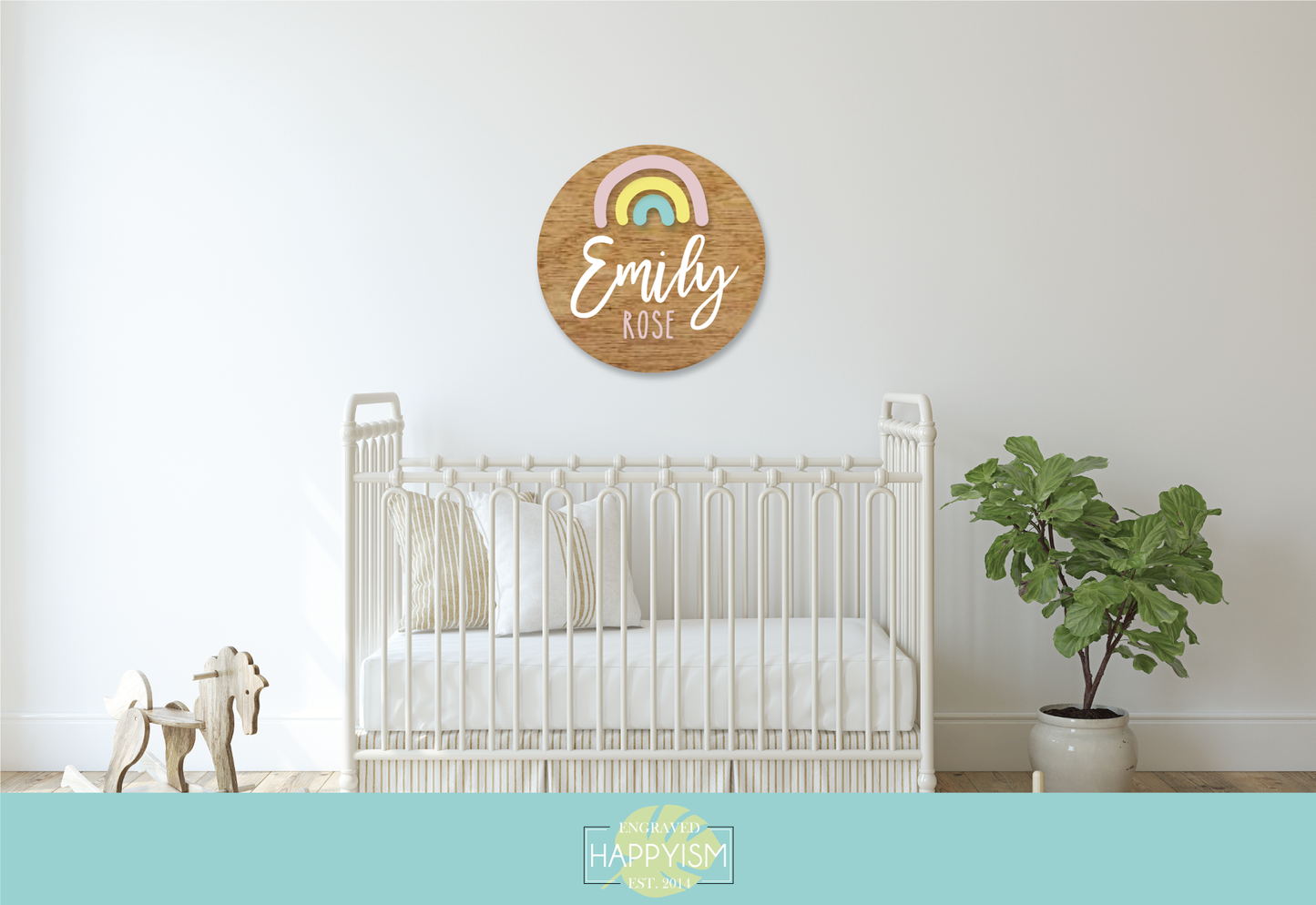 Rainbow round nursery name sign - Happyism, Inc. Engraving 