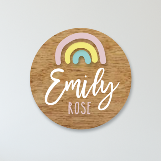 Rainbow round nursery name sign - Happyism, Inc. Engraving 