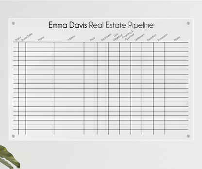 Real estate pipeline dry/wet erase acrylic sign, Realtor dry erase board #001