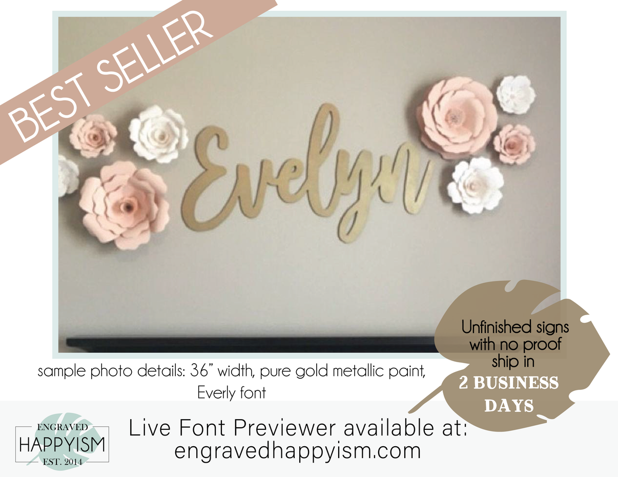 Wood Script Name Sign - wooden name cutout - wood name sign – Happyism ...