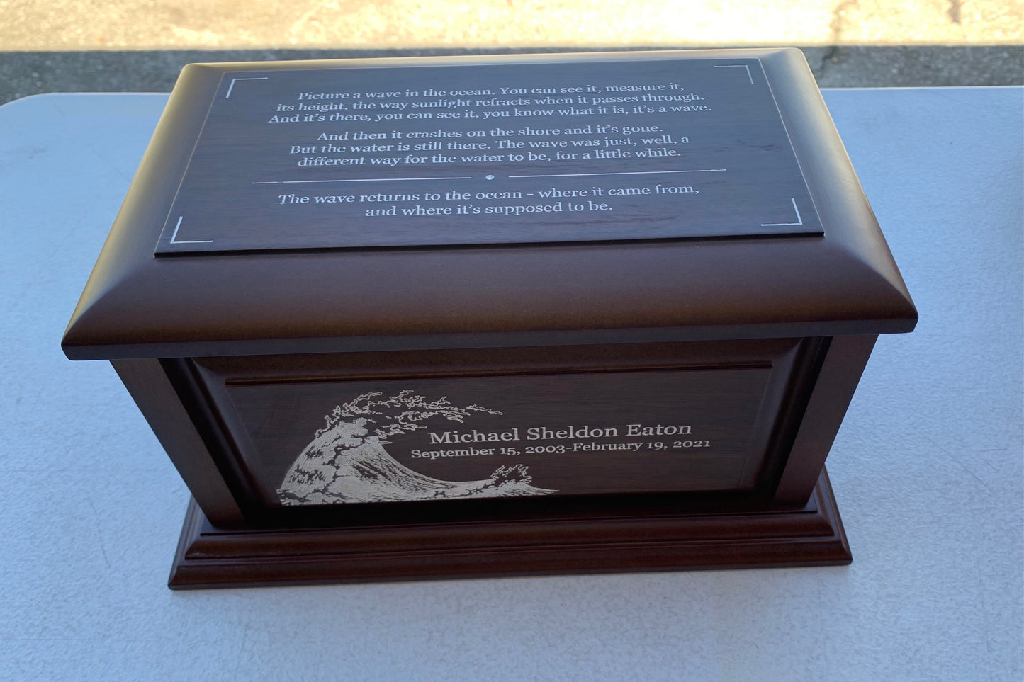 Engraved Large Traditional Walnut Wood Cremation Urn